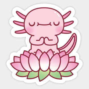 Cute Axolotl Meditating On Lotus Flower Sticker